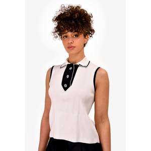 Pre-loved Chanel™ 2008 White Sleeveless Collared Top Size 38